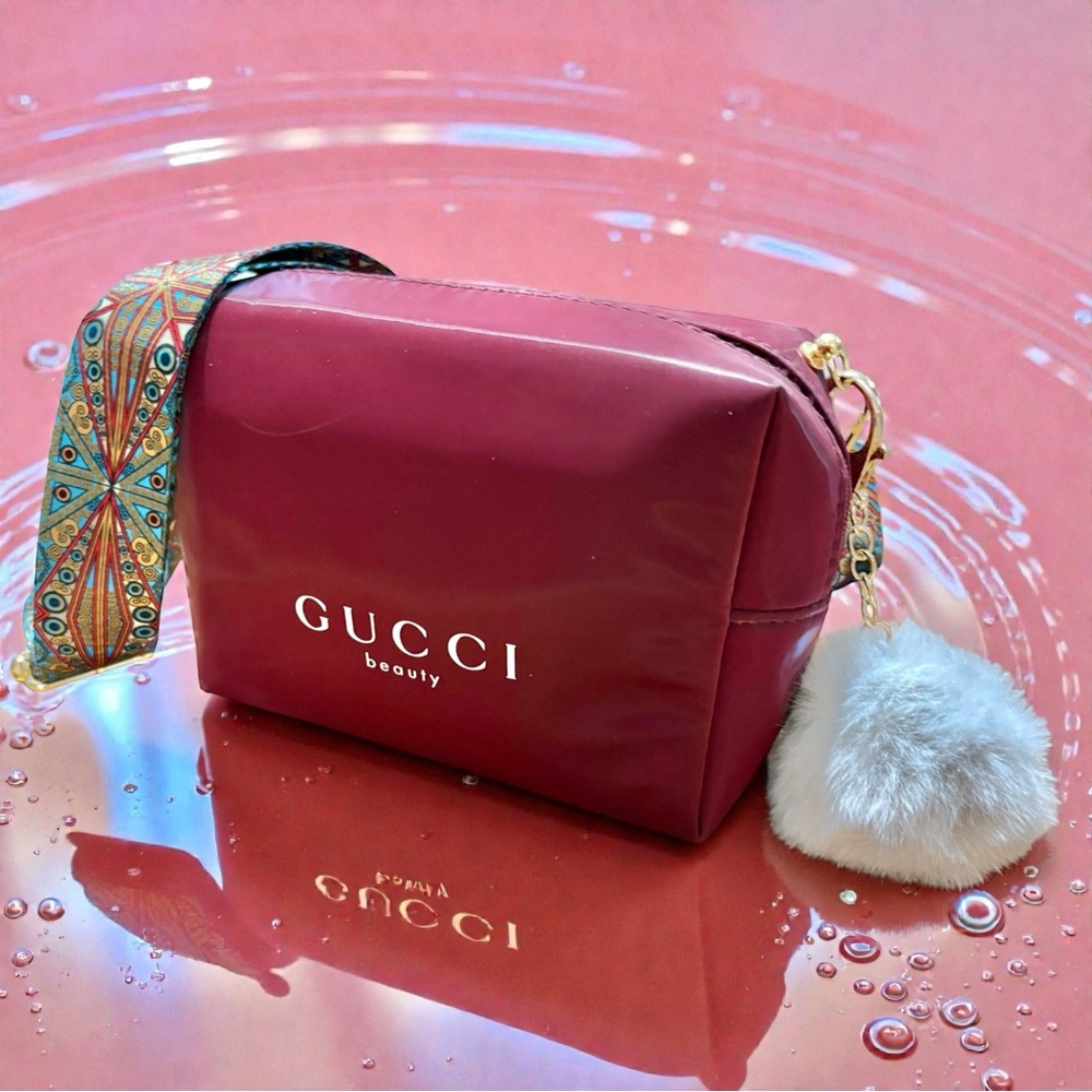 NEW GUCCI BEAUTY Burgundy Makeup Cosmetic Logo Bag/Pouch GWP Upcycled Crossbody